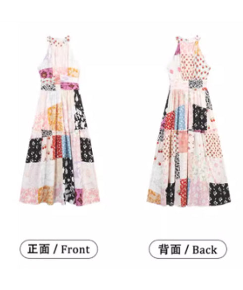 Patchwork Halter Maxi Dress