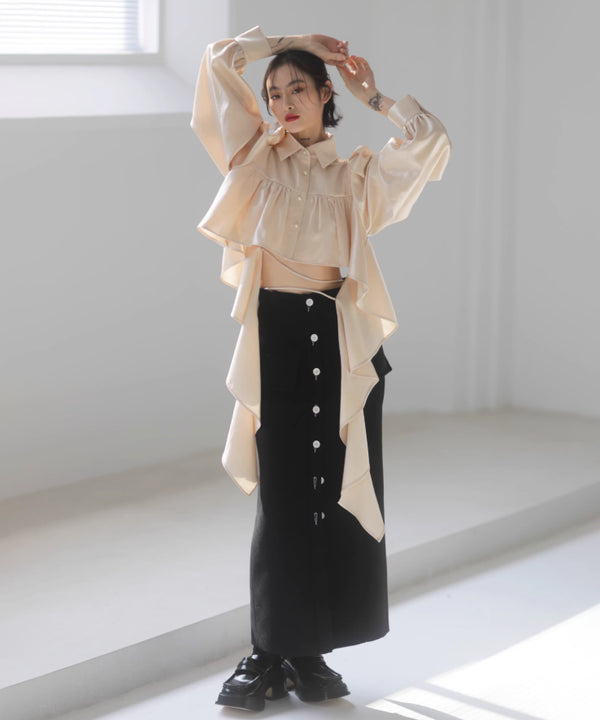 Side Long Frill Cropped Blouse