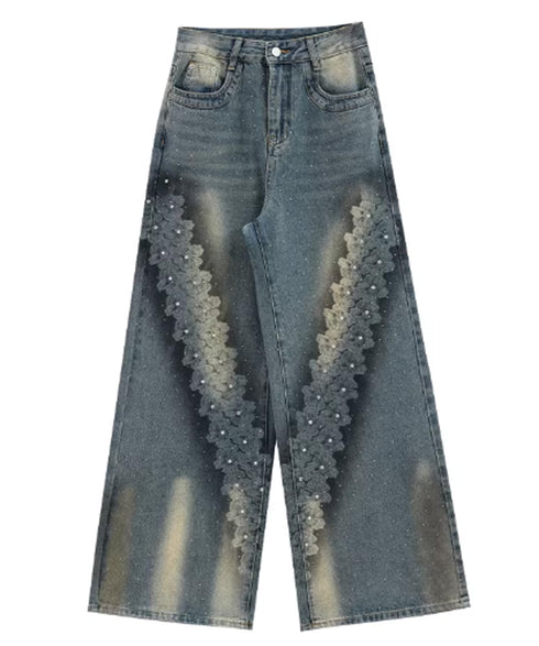 Crystal Dust Washed Wide Denim Pants