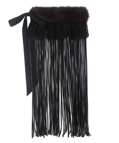 Faux Fur Fringe Wrap Skirt