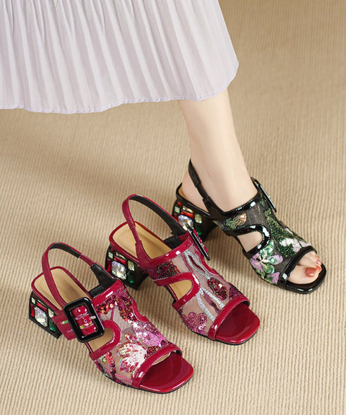 Gem Buckle Mesh Sequin Sandals