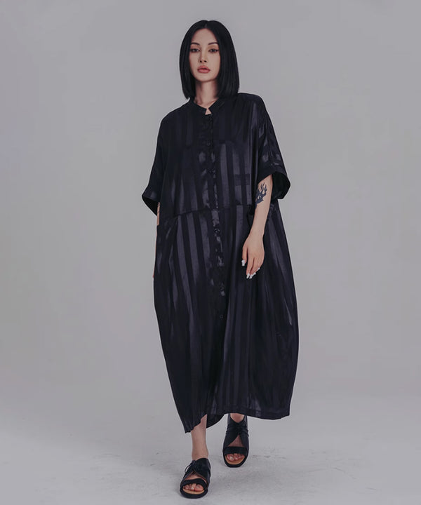Stand Collar Silky Drape Dress