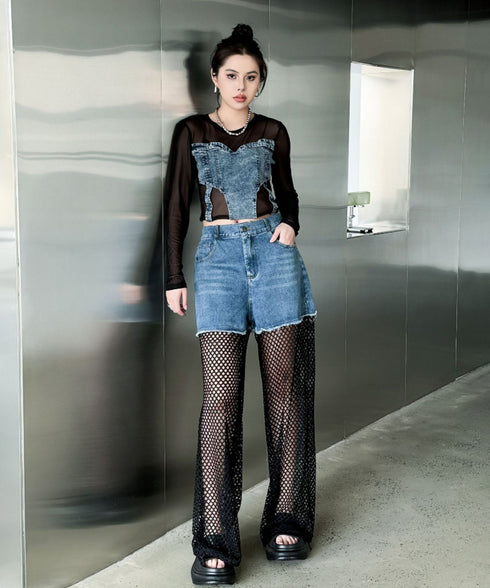 Splicing Mesh Denim