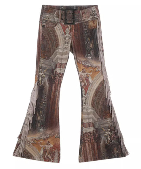 Medieval Print Tassel Pants