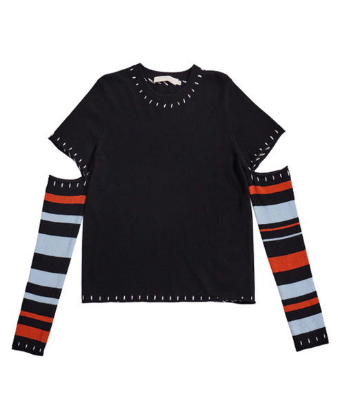 Striped Cut-out Sleeve Sweater