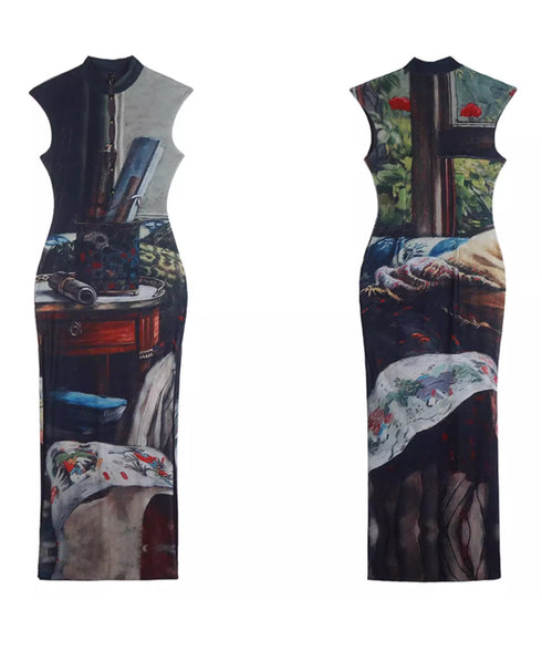 Still Life Print Slim Dress