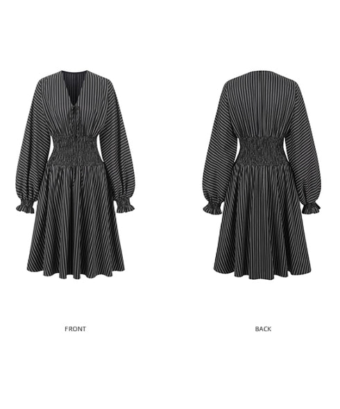 Pinstripe Puff Sleeve Dress