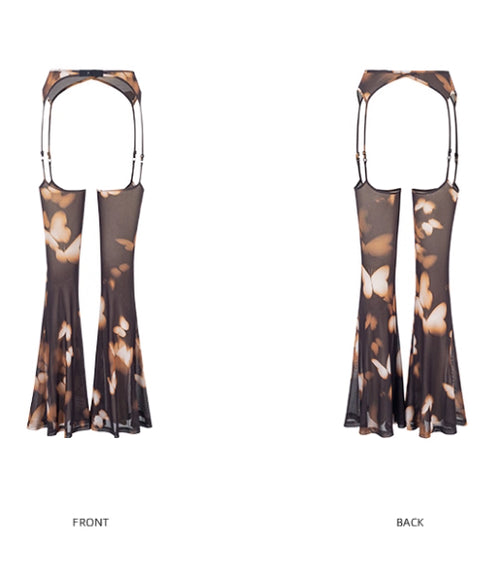 Mesh Suspender Flared Pants