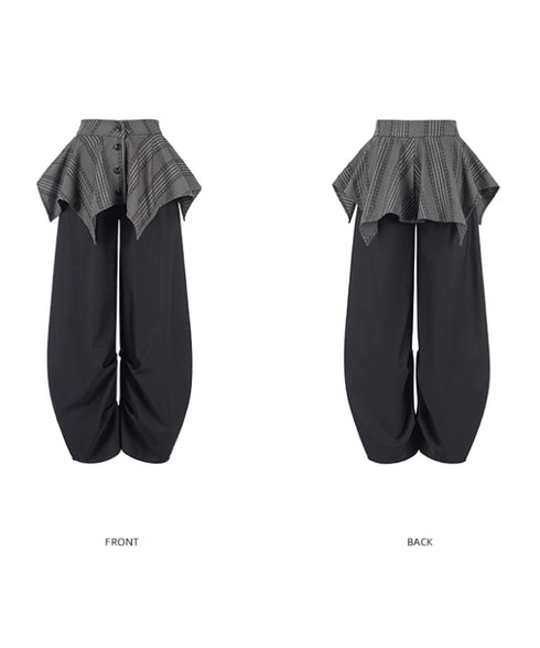 Layered Check Skirted Pants