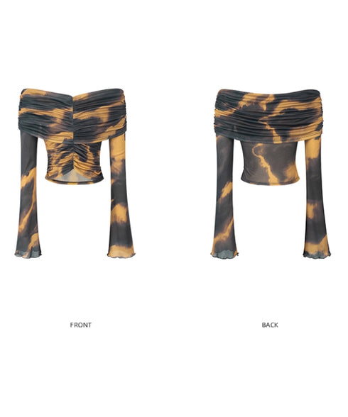 Ruched Off Shoulder Mesh Top