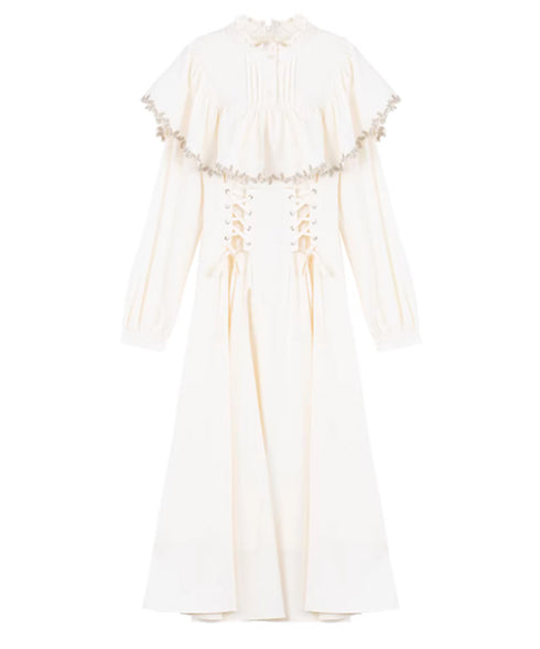 Lace Trim Cape Corset Long Dress