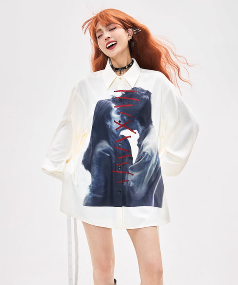 Laced Portrait Print Shirt