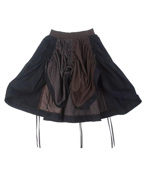 Gathered Patchwork Flare Skirt