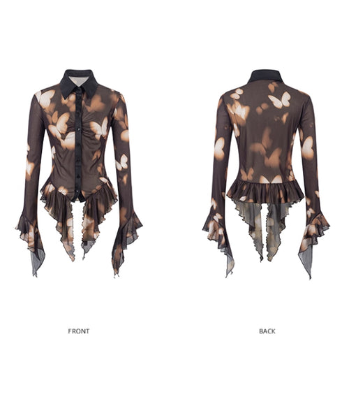 Sheer Flared Hem Shirt