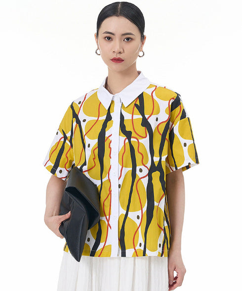 Contrasting Print Blouse