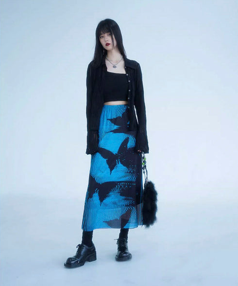 Butterfly Print Mesh Skirt