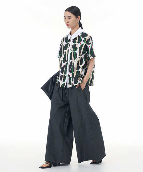 Contrasting Print Blouse