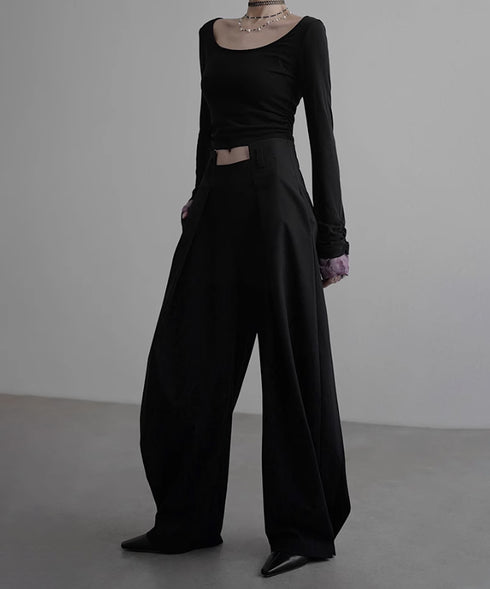 Side High Waist Tuck Pants