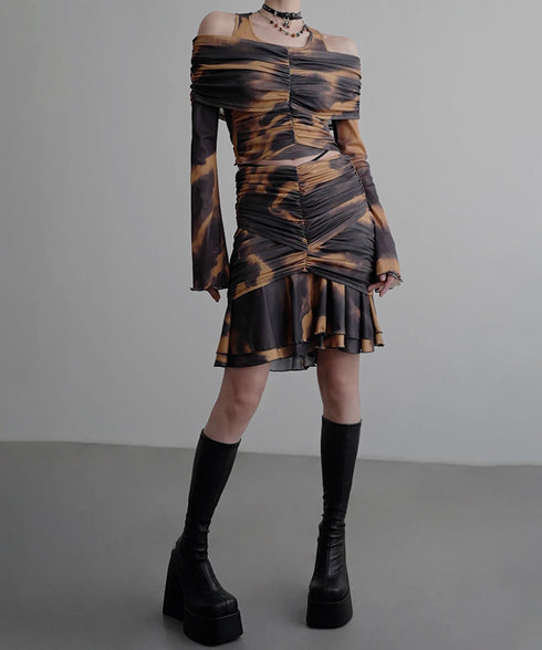 Smoke Dye Ruched Flounce Skirt