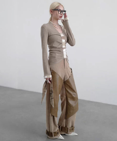 Coated Panel Wide Leg Pants