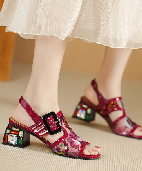 Gem Buckle Mesh Sequin Sandals