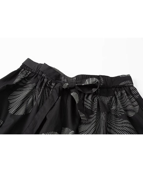 Drawstring Leaf Print Skirt