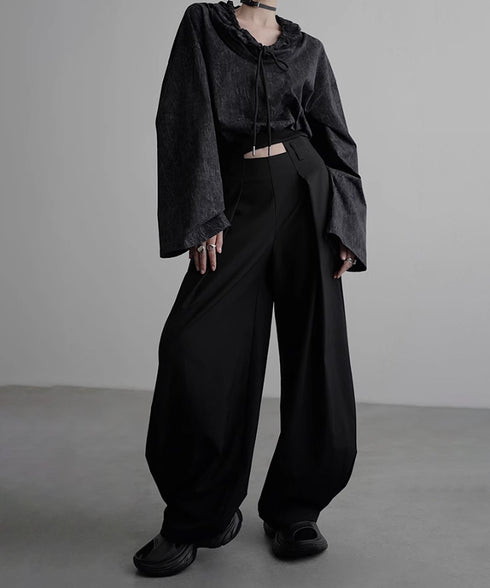 Side High Waist Tuck Pants