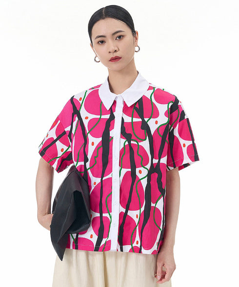 Contrasting Print Blouse