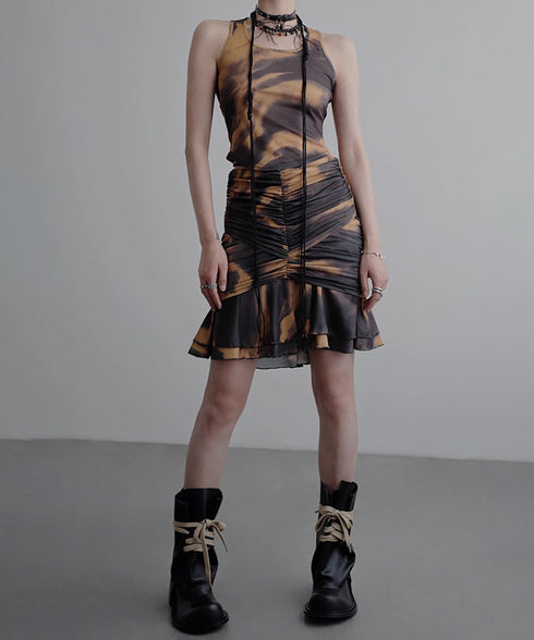 Smoke Dye Ruched Flounce Skirt