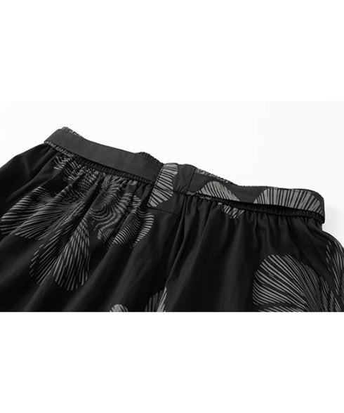 Drawstring Leaf Print Skirt