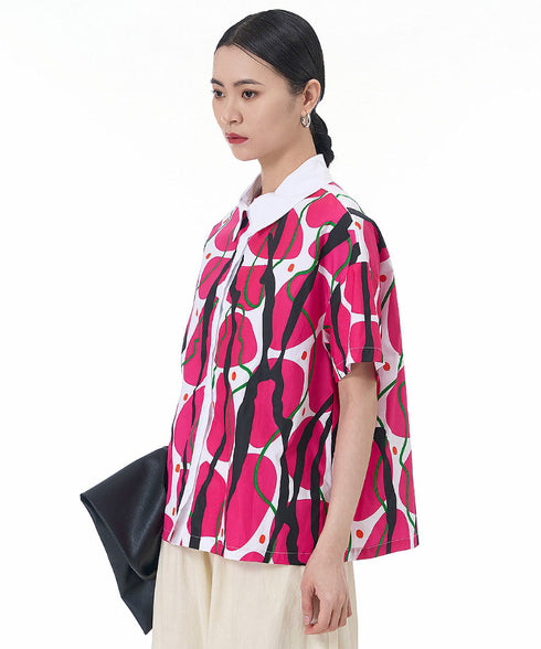 Contrasting Print Blouse