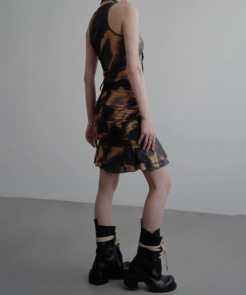 Smoke Dye Ruched Flounce Skirt