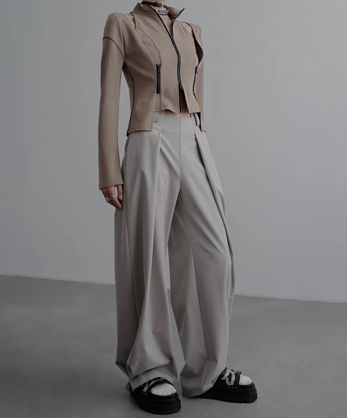 Side High Waist Tuck Pants