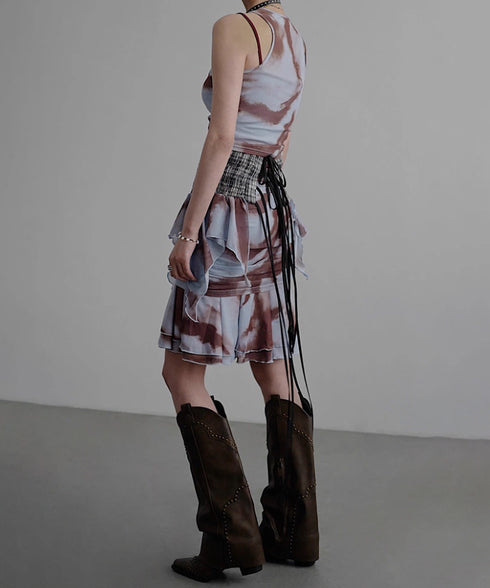 Smoke Dye Ruched Flounce Skirt