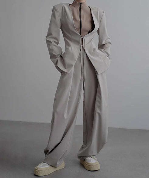 Side High Waist Tuck Pants