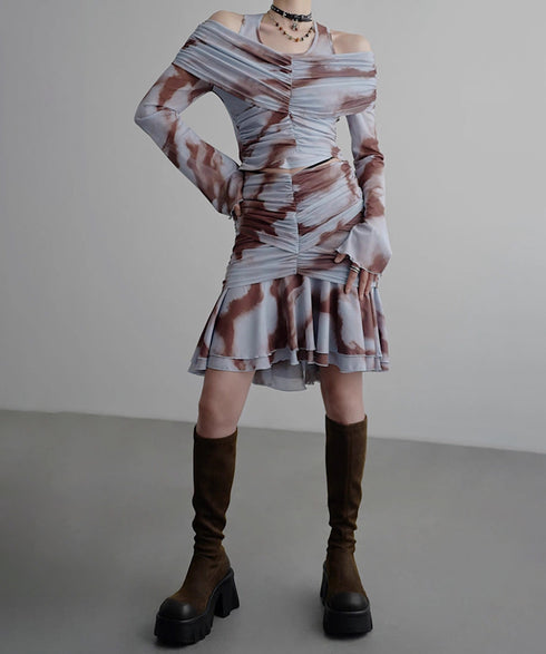 Smoke Dye Ruched Flounce Skirt