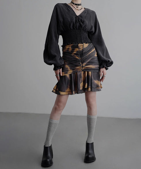 Smoke Dye Ruched Flounce Skirt