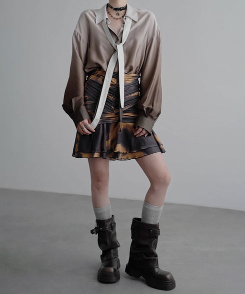 Smoke Dye Ruched Flounce Skirt