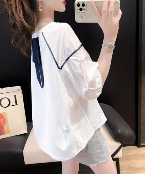 Back Ribbon Puff Sleeve Top