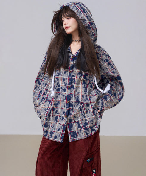 Washed Check Hooded Jacket