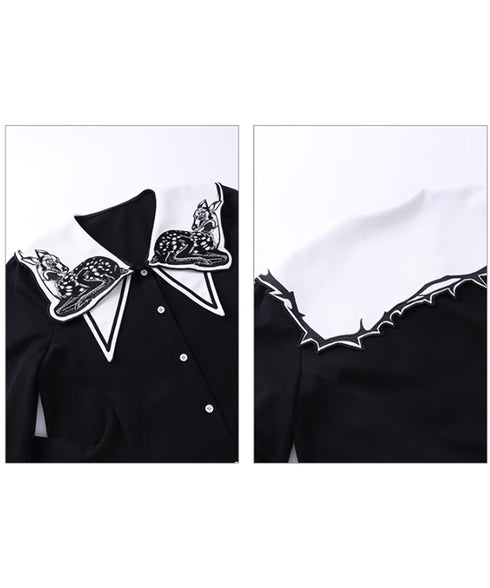 Deer Embroidery Collar Dress