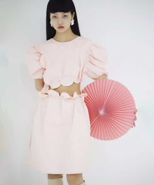 Scallop Puff Sleeve Dress