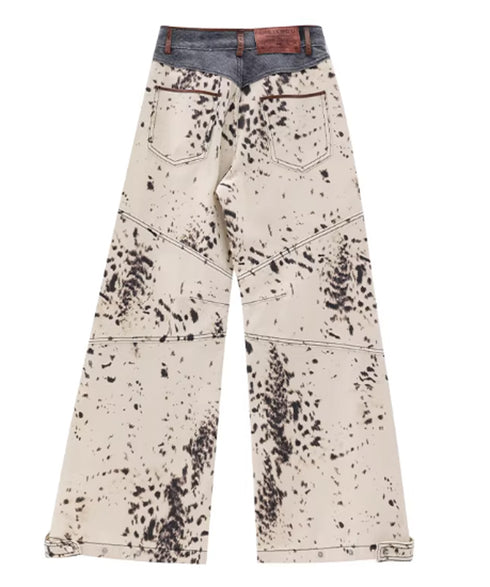 Speckled Panel Wide Denim Pants