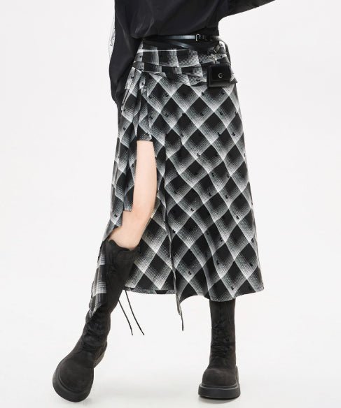 Check Draped Layer Skirt