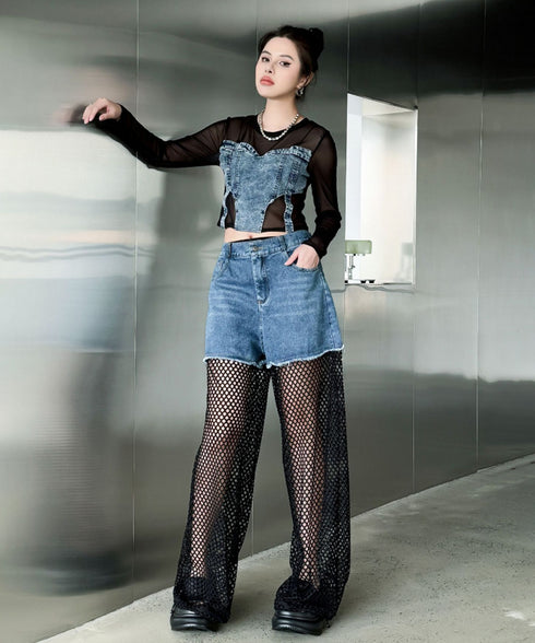Splicing Mesh Denim