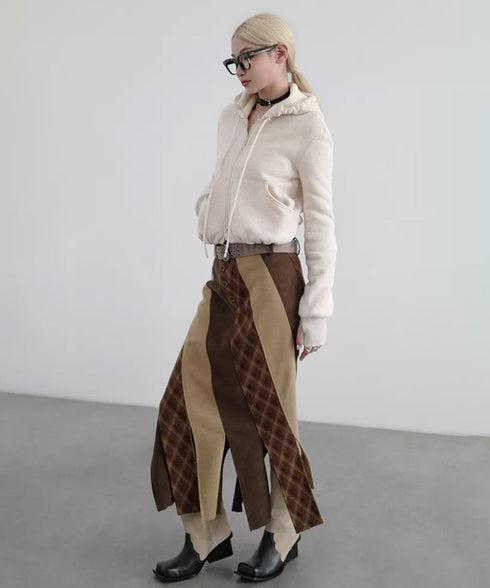 Diagonal Panel Layered Long Skirt