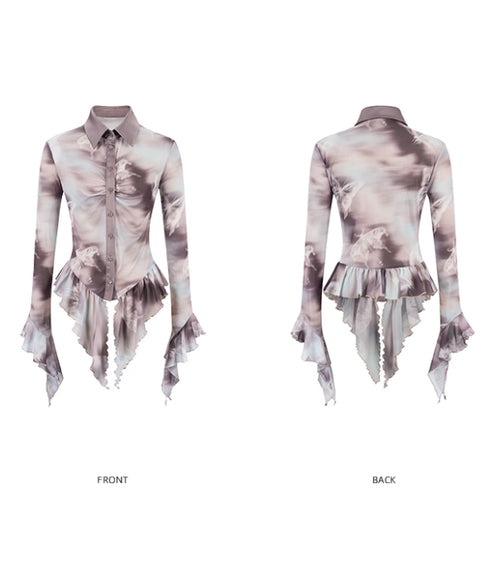 Sheer Flared Hem Shirt