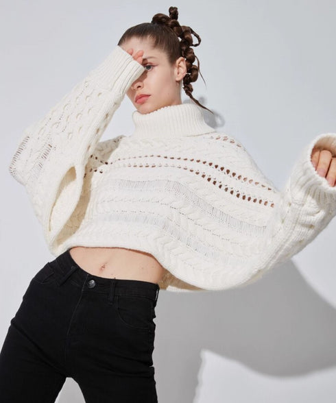 Cable Knit Cropped Turtleneck