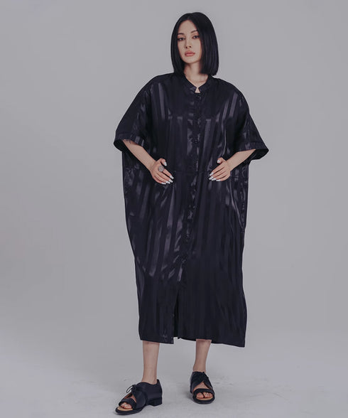Stand Collar Silky Drape Dress
