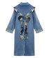Art Print Sailor Collar Denim Long Coat